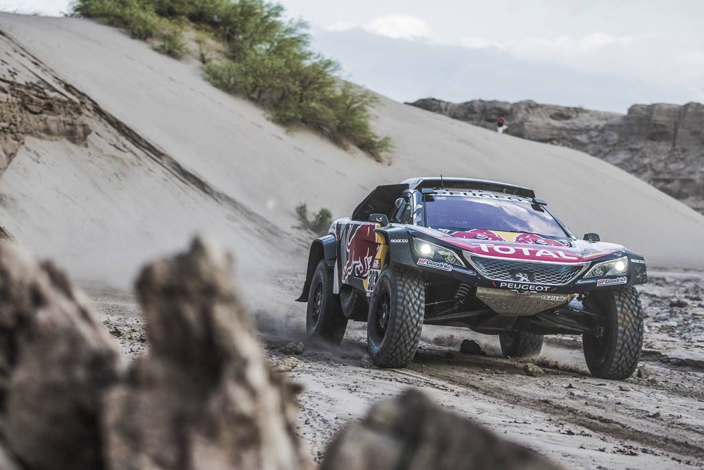 Carlos Sainz (ESP) of Team Peugeot TOTAL races during stage 11 of Rally Dakar 2018 from Belen to Chilecito, Argentina on January 17, 2018. // Flavien Duhamel/Red Bull Content Pool // P-20180117-01207 // Usage for editorial use only // Please go to www.redbullcontentpool.com for further information. //