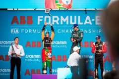 Antonio Felix da Costa (PRT), DS Techeetah, 2nd position, celebrates with his trophy on the podium