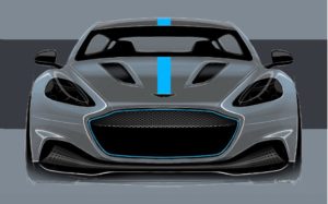 Teaser per Aston Martin Rapid-E che debutterà alla fine del 2019