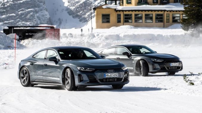 Anteprima italiana di Audi e-tron GT sul lago ghiacciato di Misurina