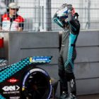 Sam Bird (GBR), Jaguar Racing, assesses the damage after crashing out in FP1