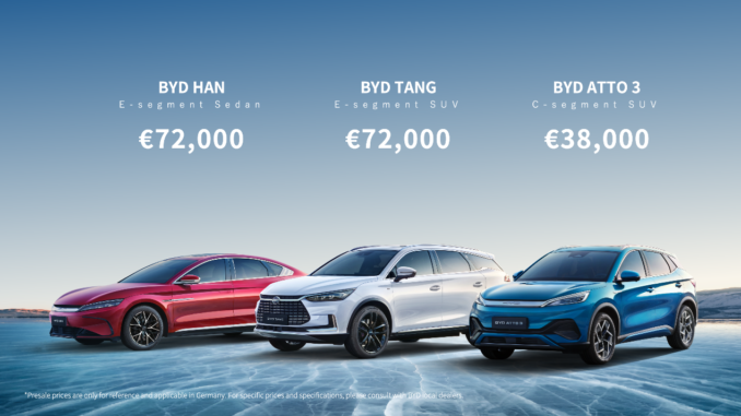 I prezzi della gamma autovetture BYD per l’Europa